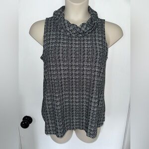 J Jill Wearever Collection Knit Sleeveless Cowl Neck Top M Black White #1744